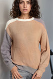 MQTIME  -  Color Block Round Neck Drop Shoulder Sweater