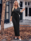 MQTIME  -  Slit Twisted Surplice Long Sleeve Dress