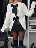 MQTIME  -  Bow Slit Back Round Neck Sweater