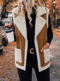 MQTIME  -  Full Size Contrast Open Front Sherpa Vest Coat