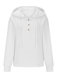 MQTIME  -  Drawstring Quarter Button Long Sleeve Hoodie