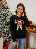 MQTIME  -  Sequin Candy Cane Round Neck Long Sleeve Sweater