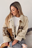 MQTIME  -  Pocketed Leopard Collared Neck Sherpa Jacket