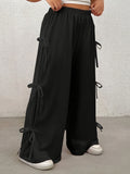 MQTIME  -  Plus Size Bow Elastic Waist Wide Leg Pants