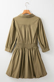 MQTIME  -  Smocked Johnny Collar Three-Quarter Sleeve Mini Dress