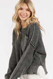 MQTIME  -   Mittoshop Distressed Hem Round Neck Dropped Shoulder Sweater