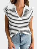 MQTIME  -   Collared Neck Striped Sweater Vest