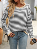 MQTIME  -   Striped Round Neck Long Sleeve Sweater