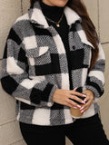 MQTIME  -  Plus Size Pocketed Plaid Collared Neck Jacket