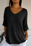 MQTIME  -  V-Neck Three-Quarter Sleeve Knit Top