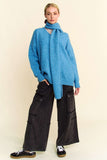 MQTIME  -   V-Neck Dropped Shoulder Sweater with Scarf