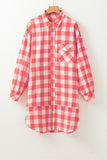 MQTIME  -  Plaid Collared Neck Long Sleeve Shirt Dress