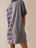 MQTIME  -  Exposed Seam Striped Half Sleeve Mini Dress
