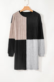 MQTIME  -  Color Block Drop Shoulder Long Sleeve Mini Dress