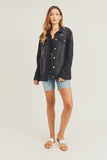 MQTIME  -  Full Size Distressed Long Sleeve Denim Jacket