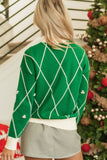 MQTIME  -  Diamond Pattern Contrast Trim Mock Neck Sweater