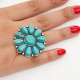 Artificial Turquoise Alloy Flower Ring