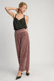 MQTIME  -  Umgee Full Size Elastic Waist Striped Wide Leg Velvet Pants