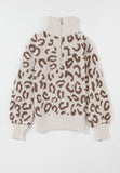 MQTIME  -  Leopard Half Zip Long Sleeve Sweater