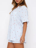 MQTIME  -  Valentine's Day Printed Collared Neck Short Sleeve Top and Shorts Set