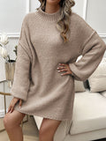 MQTIME  -  Devine Mock Neck Long Sleeve Mini Sweater Dress