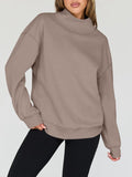MQTIME  -  Mock Neck Drop Shoulder Long Sleeve Sweatshirt