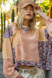 MQTIME  -  POL Floral Patchwork Round Neck Knit Top