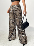 MQTIME  -  Graffiti Printed Wide Leg Cargo Pants