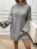 MQTIME  -  Devine Mock Neck Long Sleeve Mini Sweater Dress