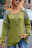 MQTIME  -   Striped Exposed Seam Half Button Sweatshirt