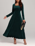 MQTIME  -  Square Neck Long Sleeve Velvet Dress