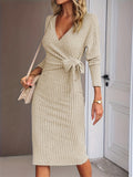 MQTIME  -  Slit Surplice Long Sleeve Dress