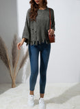 MQTIME  -  Distressed Round Neck Drop Shoulder Sweater