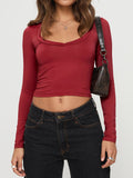 MQTIME  -  Scoop Neck Long Sleeve Cropped T-Shirt