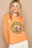MQTIME  -  POL Peace Embroidered Exposed Seam Back Ruffle V-Neck Top