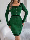 MQTIME  -  Contrast Trim Long Sleeve Sweater Dress