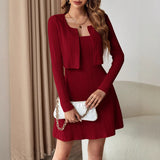 MQTIME  -  Ribbed Long Sleeve Cropped Cardigan and Cami Dress Set