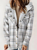 MQTIME  -  Plaid Snap Down Plush Hooded Jacket