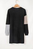 MQTIME  -  Color Block Drop Shoulder Long Sleeve Mini Dress