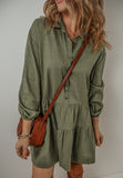 MQTIME  -  Tiered Collared Neck Balloon Sleeve Shirt Dress