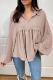 MQTIME  -  Corded Johnny Collar Long Sleeve Babydoll Blouse
