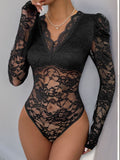 MQTIME  -  Perfee Lace V-Neck Long Sleeve Bodysuit