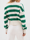 MQTIME  -  Striped Button Down Drop Shoulder Cardigan