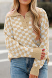 MQTIME  -  Checkered Collared Neck Long Sleeve Sweater