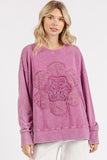 MQTIME  -   Mittoshop Flower Patch Side Slit Mineral Wash Round Neck Sweatshirt