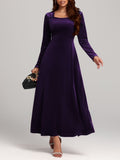 MQTIME  -  Square Neck Long Sleeve Velvet Dress