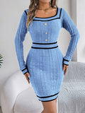 MQTIME  -  Contrast Trim Long Sleeve Sweater Dress