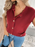MQTIME  -  Perfee Pocketed Round Neck Cap Sleeve Cardigan