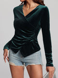 MQTIME  -  Ruched Surplice Long Sleeve Top