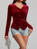 MQTIME  -  Ruched Surplice Long Sleeve Top